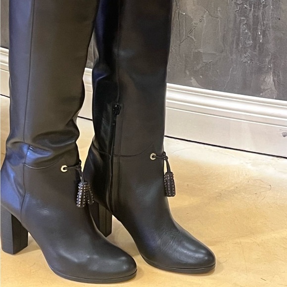 Anaki Paris Euro Leather Black Heeled Boots with Chunky Block Heel - Picture 4 of 7